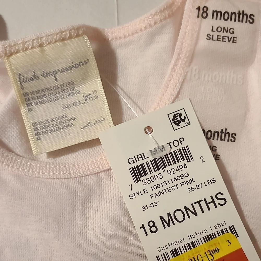 First Impressions Pink and Blue Patterned Long Sleeve Tee 18 Months NWT